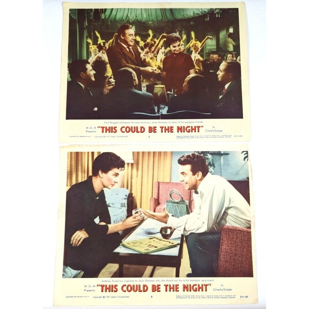 Set of 2 This Could Be the Night 1957 Lobby Card Movie Poster Jean Simmons VTG‎